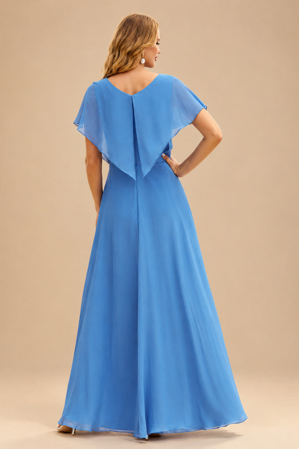 Rutipo Ocean Blue Floral A-line Floral Print Strapless Corset Tiered Ruffle Chiffon Prom Gown with Slit