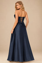 Rutipo Dark Navy Strapless 3D Floral Beaded Corset Mini Homecoming Dress with Side Draping