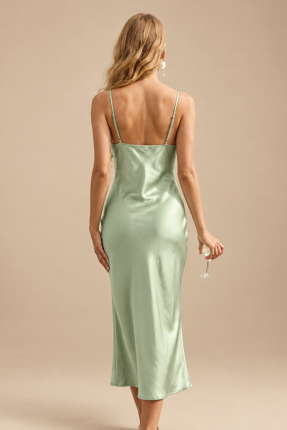 Rutipo Celadon Sheath/Column Cowl Neck Sleeveless Bridesmaid Dress