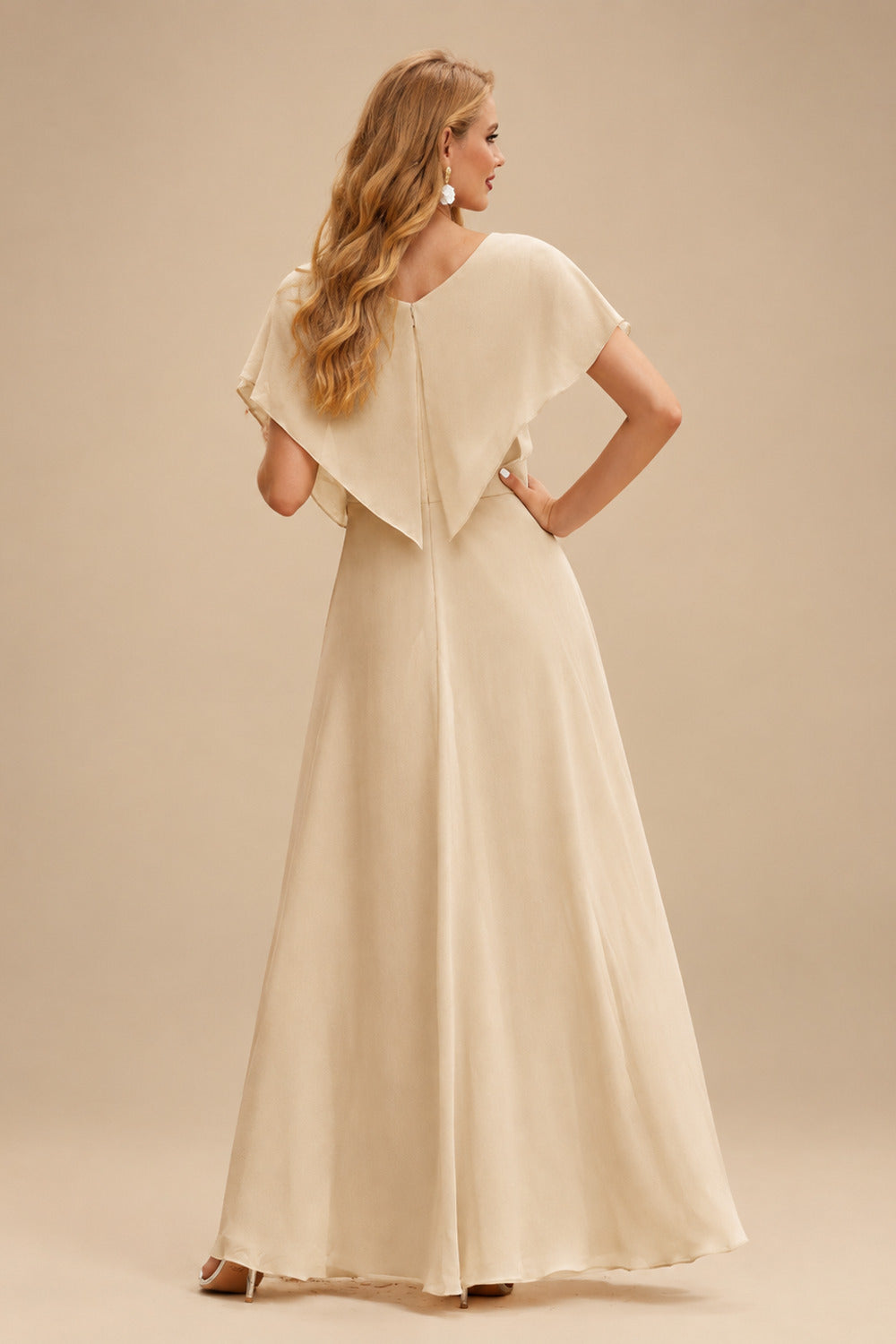 Rutipo Champagne Sheath/Column Cowl Neck Sleeveless Bridesmaid Dress