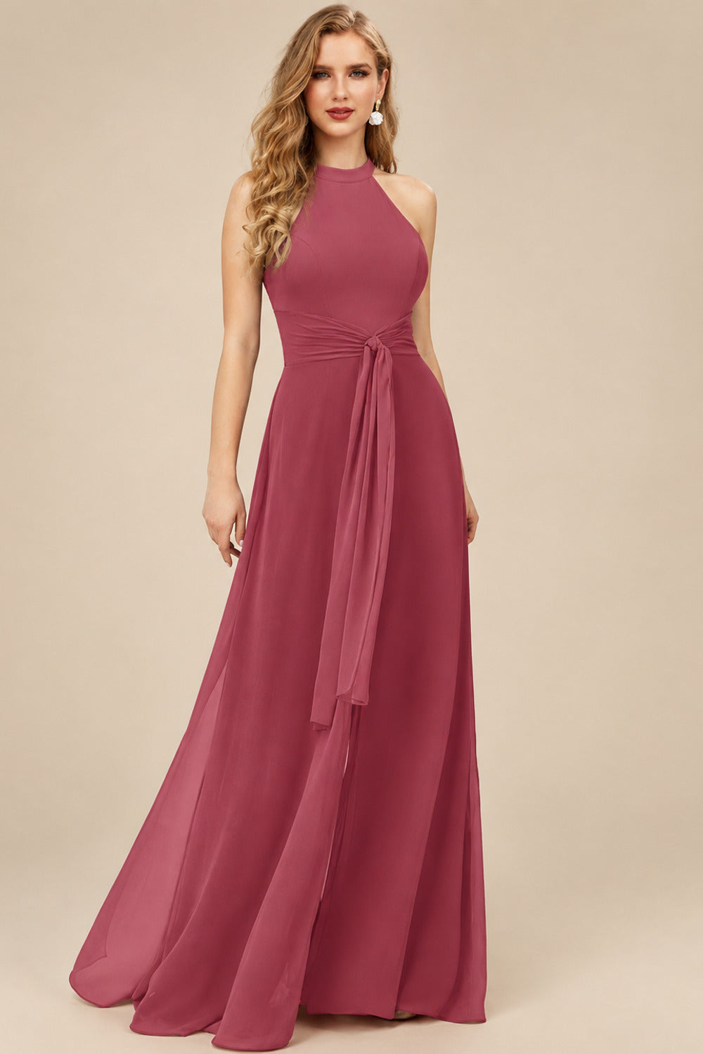 Rutipo Cinnamon Rose Jumpsuit/Pantsuit High Neck Bridesmaid Dresses With Cascading Ruffles