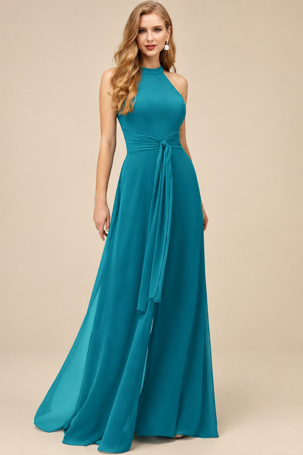 Rutipo Jade Jumpsuit/Pantsuit High Neck Bridesmaid Dresses With Cascading Ruffles