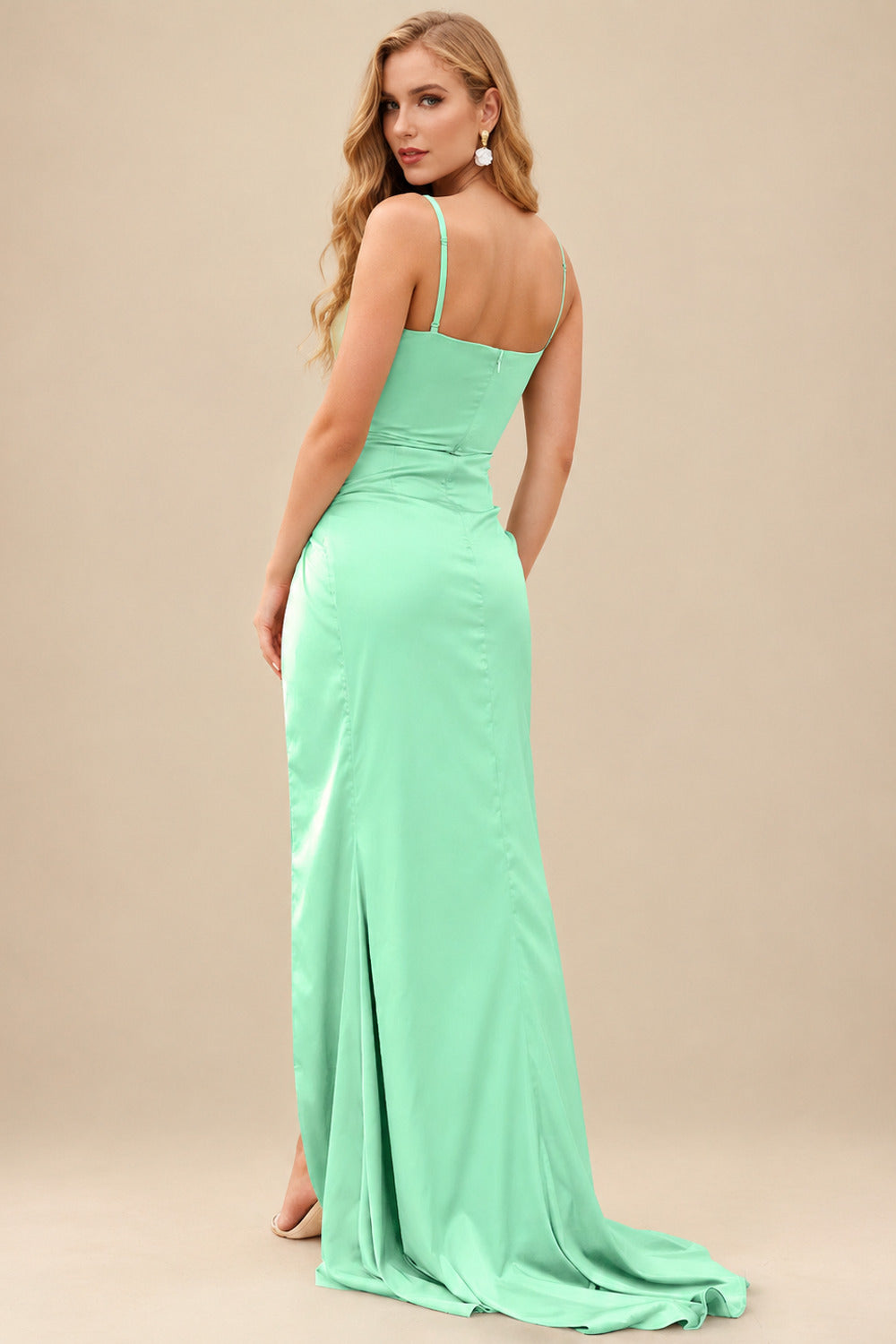 Rutipo As Picture Cowl Neck Sleeveless Sweep Train Charmeuse Bridesmaid Dresses With Split Front