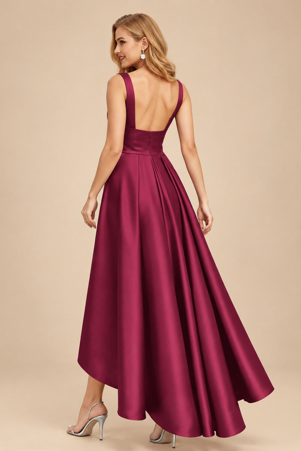 Rutipo As Picture A-Line V-Neck Sleeveless Asymmetrical Satin Bridesmaid Dresses