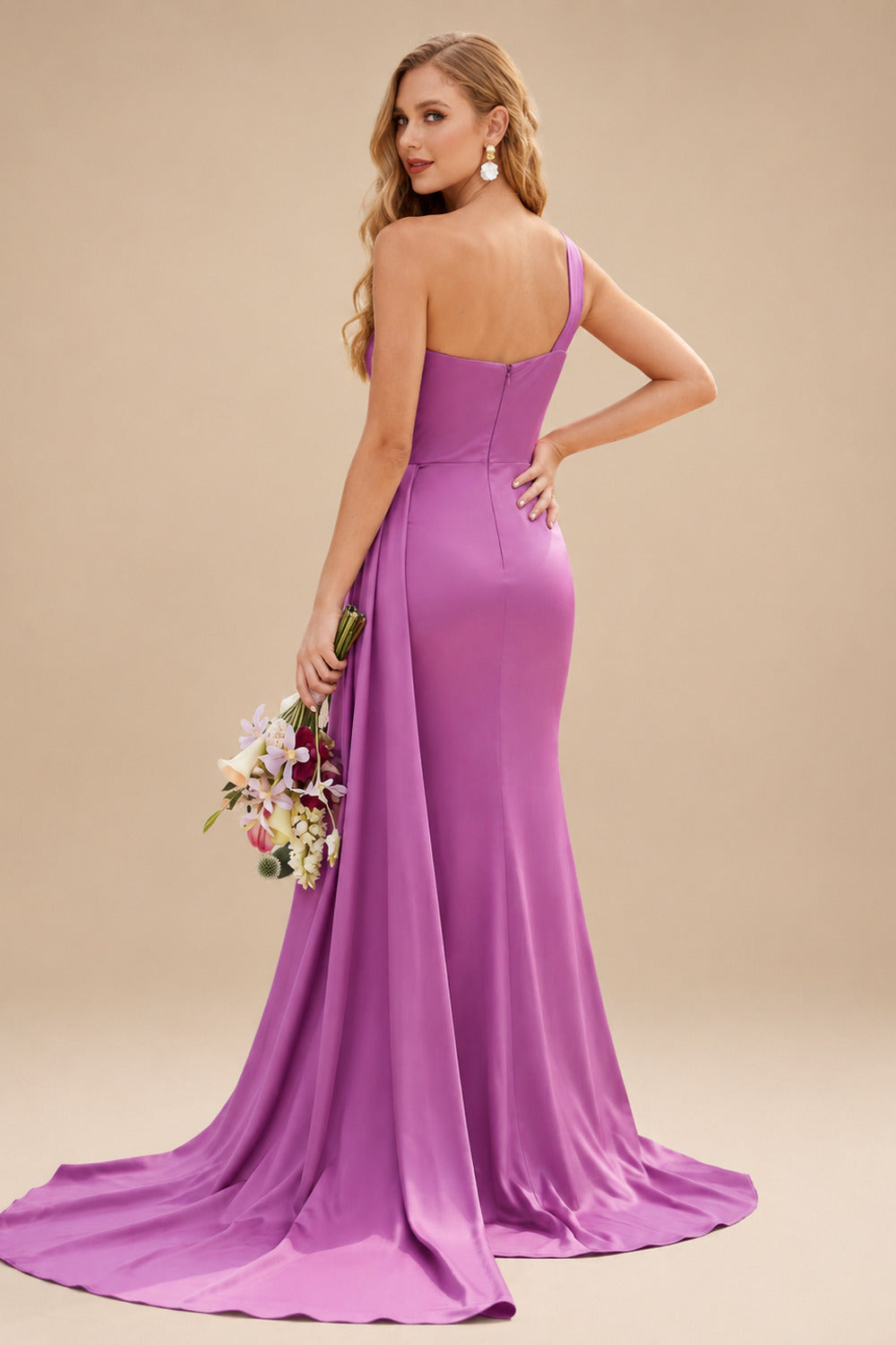 Rutipo As Picture Sheath/Column One-Shoulder Sleeveless Silk Like Satin Bridesmaid Dresses