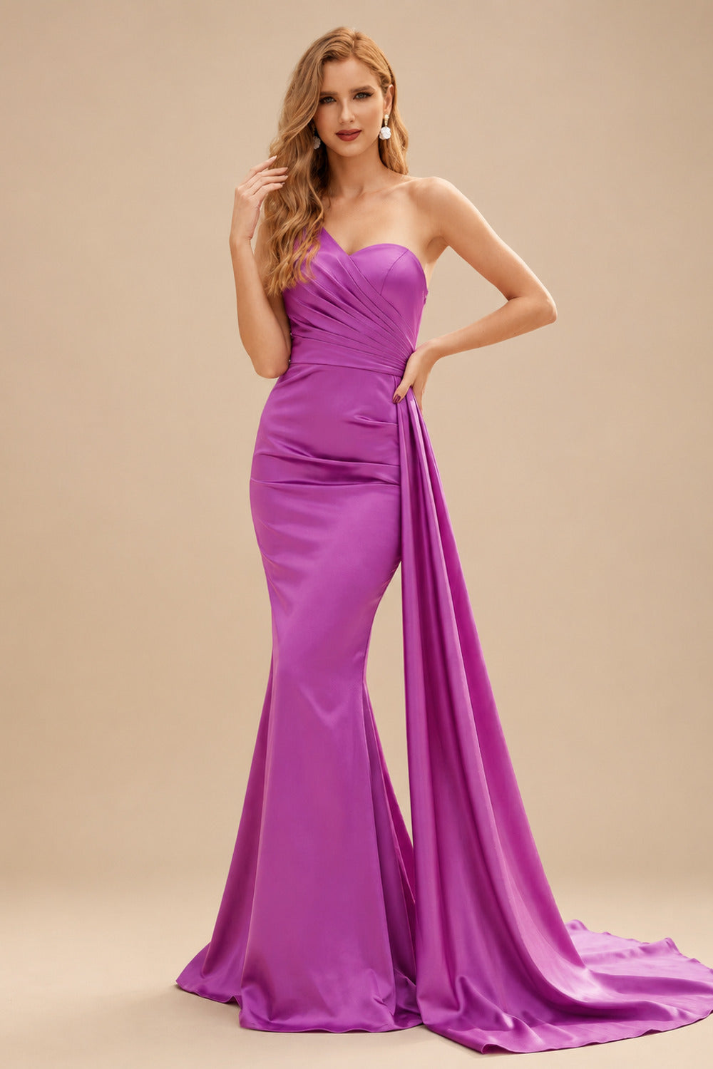 Rutipo As Picture Sheath/Column One-Shoulder Sleeveless Silk Like Satin Bridesmaid Dresses