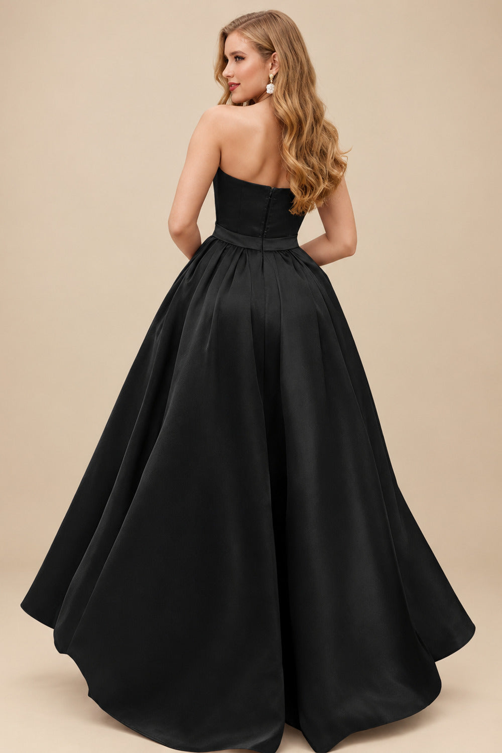 Rutipo Black Ball-Gown/Princess Sleeveless Strapless Satin Asymmetrical Bridesmaid Dresses