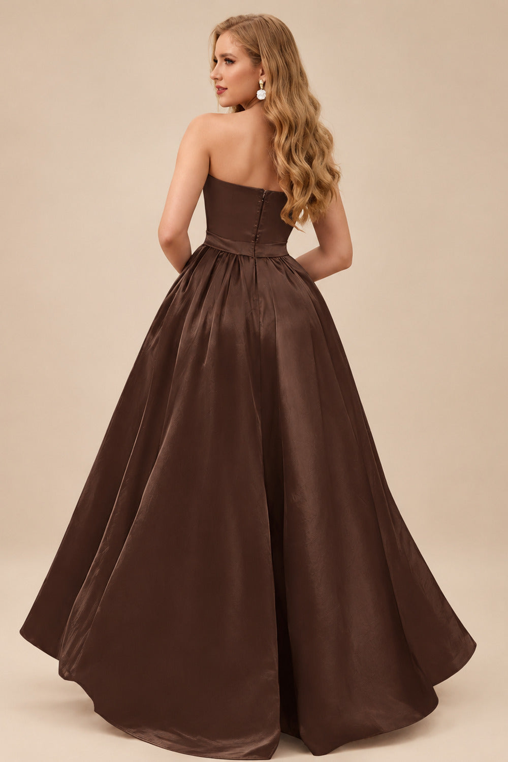 Rutipo Chocolate Ball-Gown/Princess Sleeveless Strapless Satin Asymmetrical Bridesmaid Dresses
