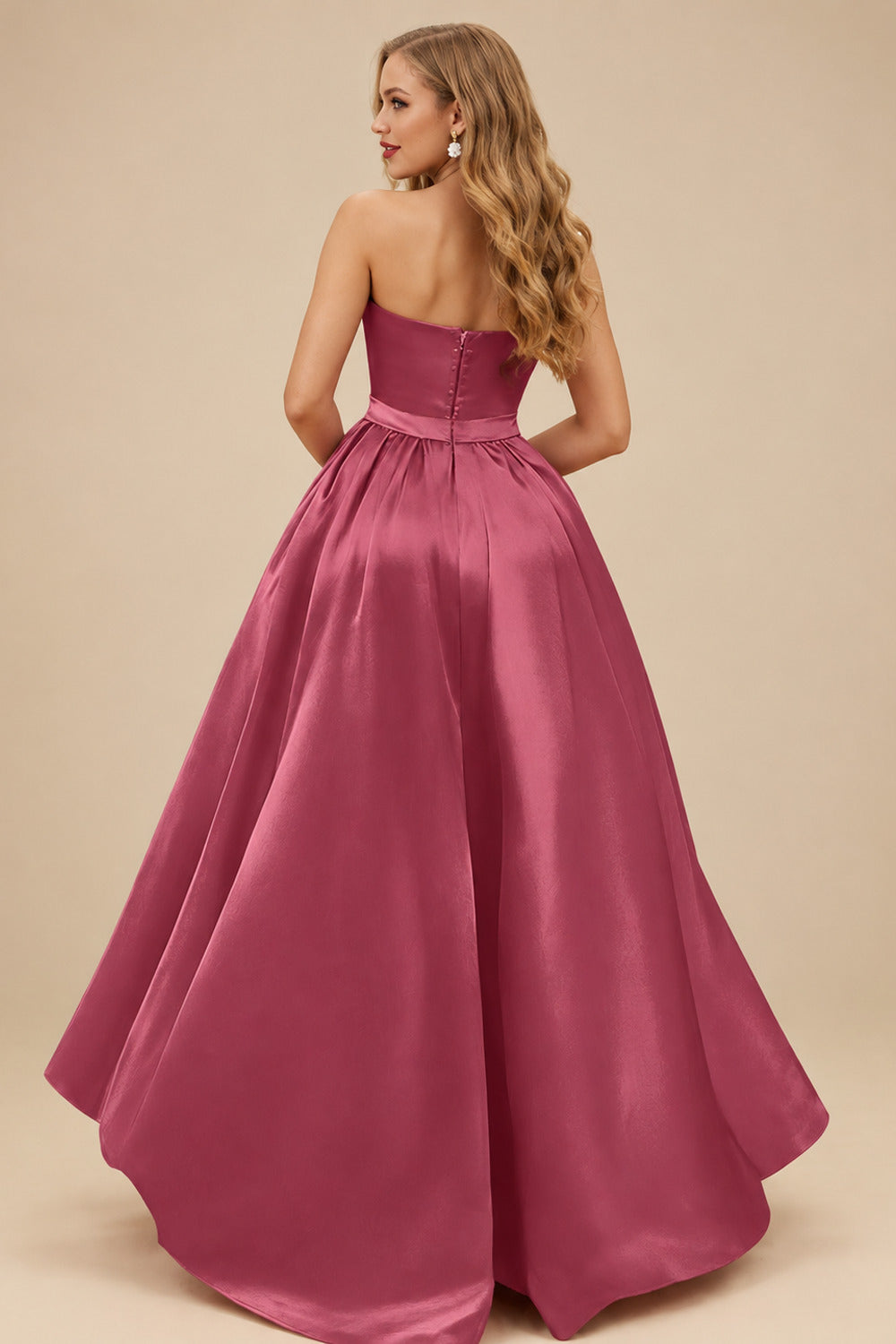 Rutipo Cinnamon Rose Ball-Gown/Princess Sleeveless Strapless Satin Asymmetrical Bridesmaid Dresses