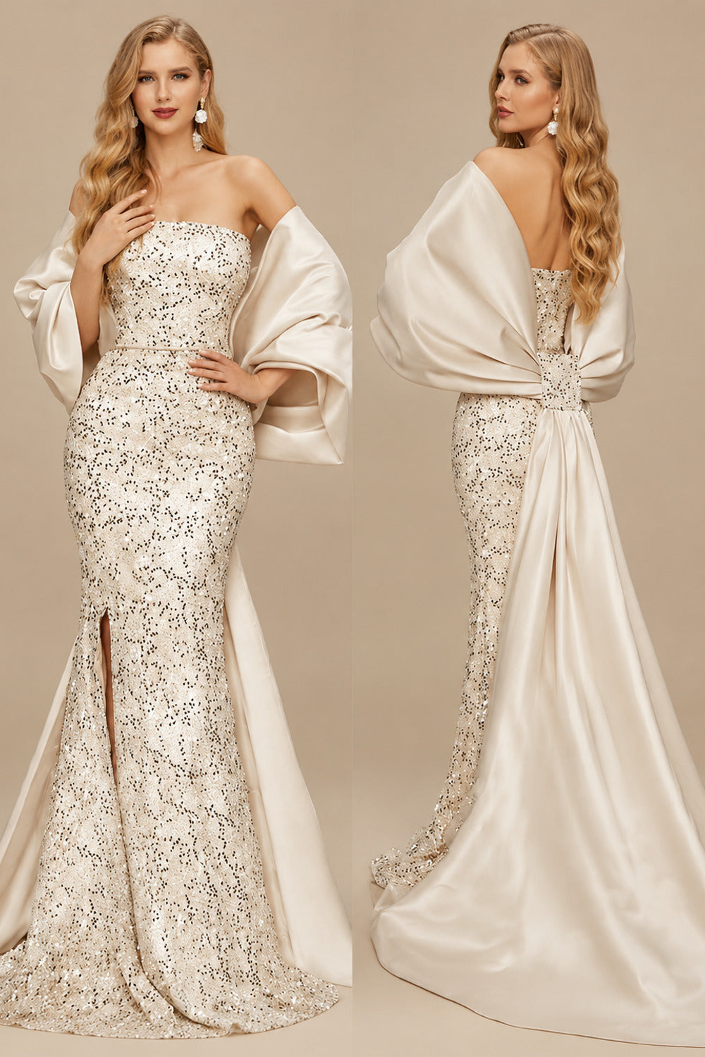 Rutipo As Picture Trumpet/Mermaid Off-The-Shoulder Sequined Evening Dresses With Split Front