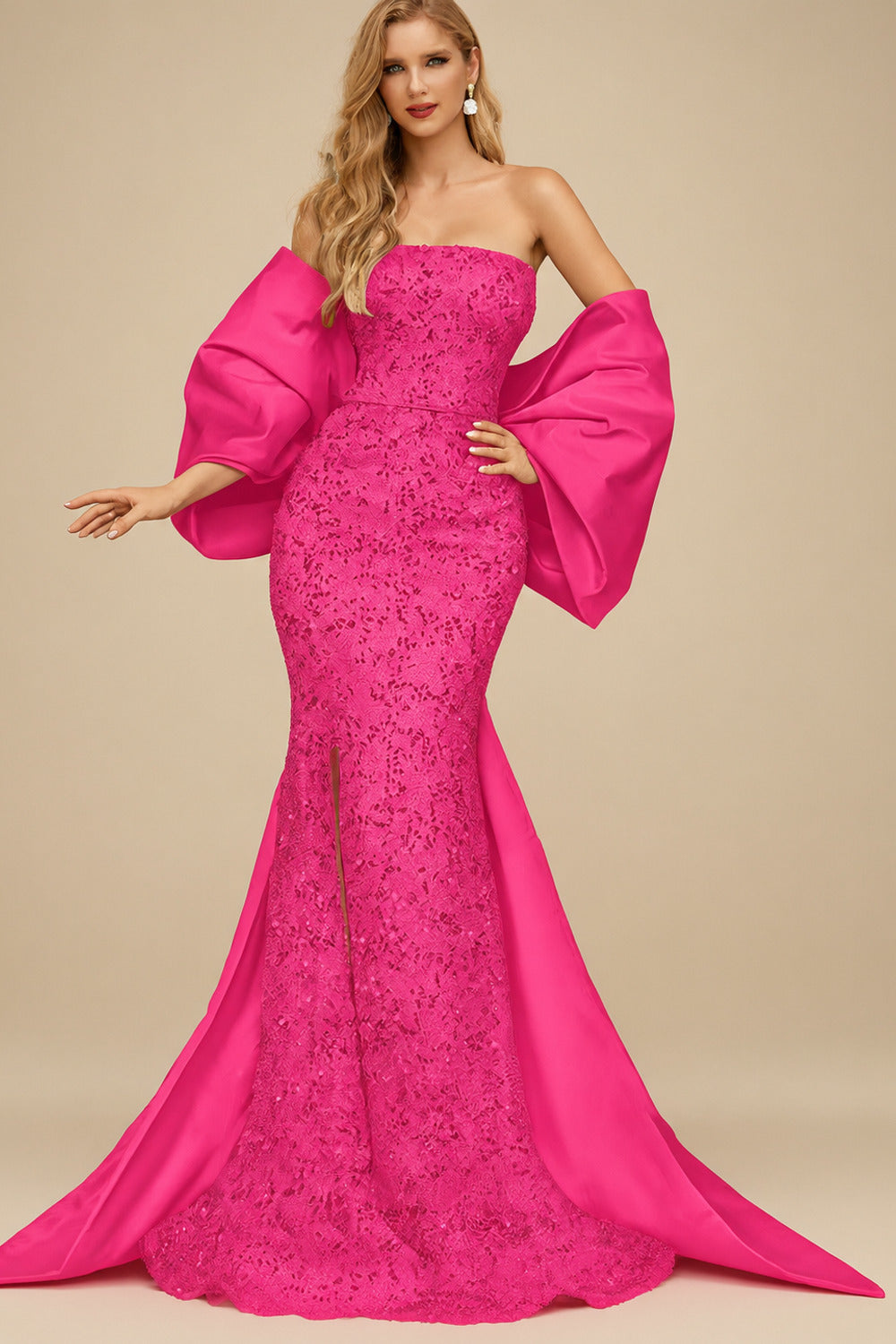 Rutipo Hot Pink Trumpet/Mermaid Off-The-Shoulder Sequined Evening Dresses With Split Front