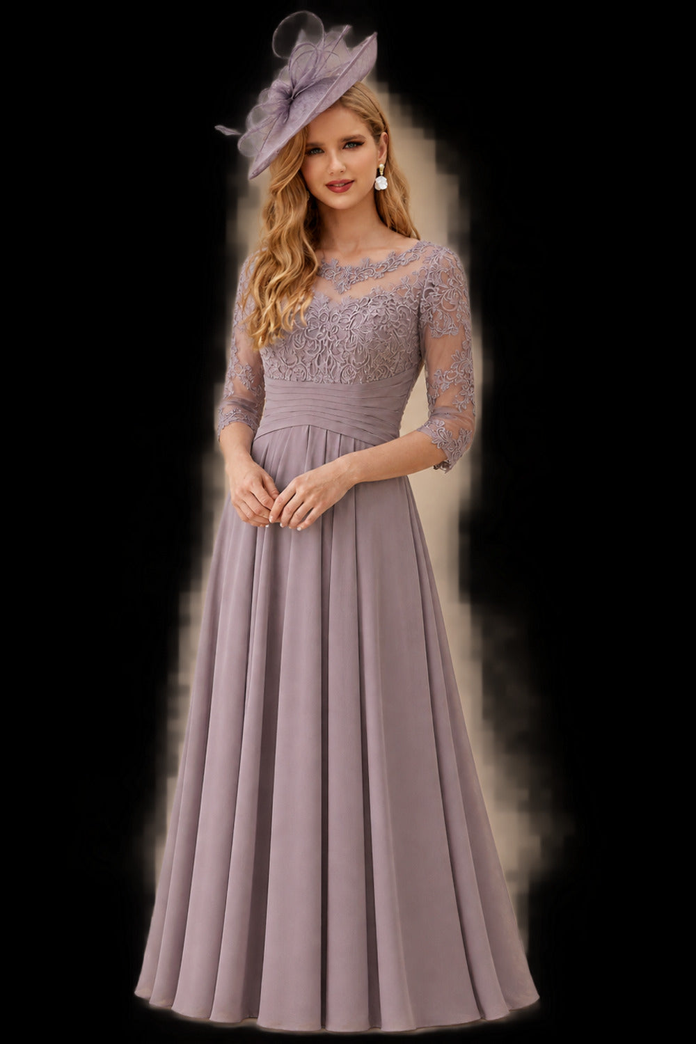 Rutipo Dusk A-Line Scoop Neck Long Sleeves Asymmetrical Chiffon Mother Of The Bride Dresses With Lace