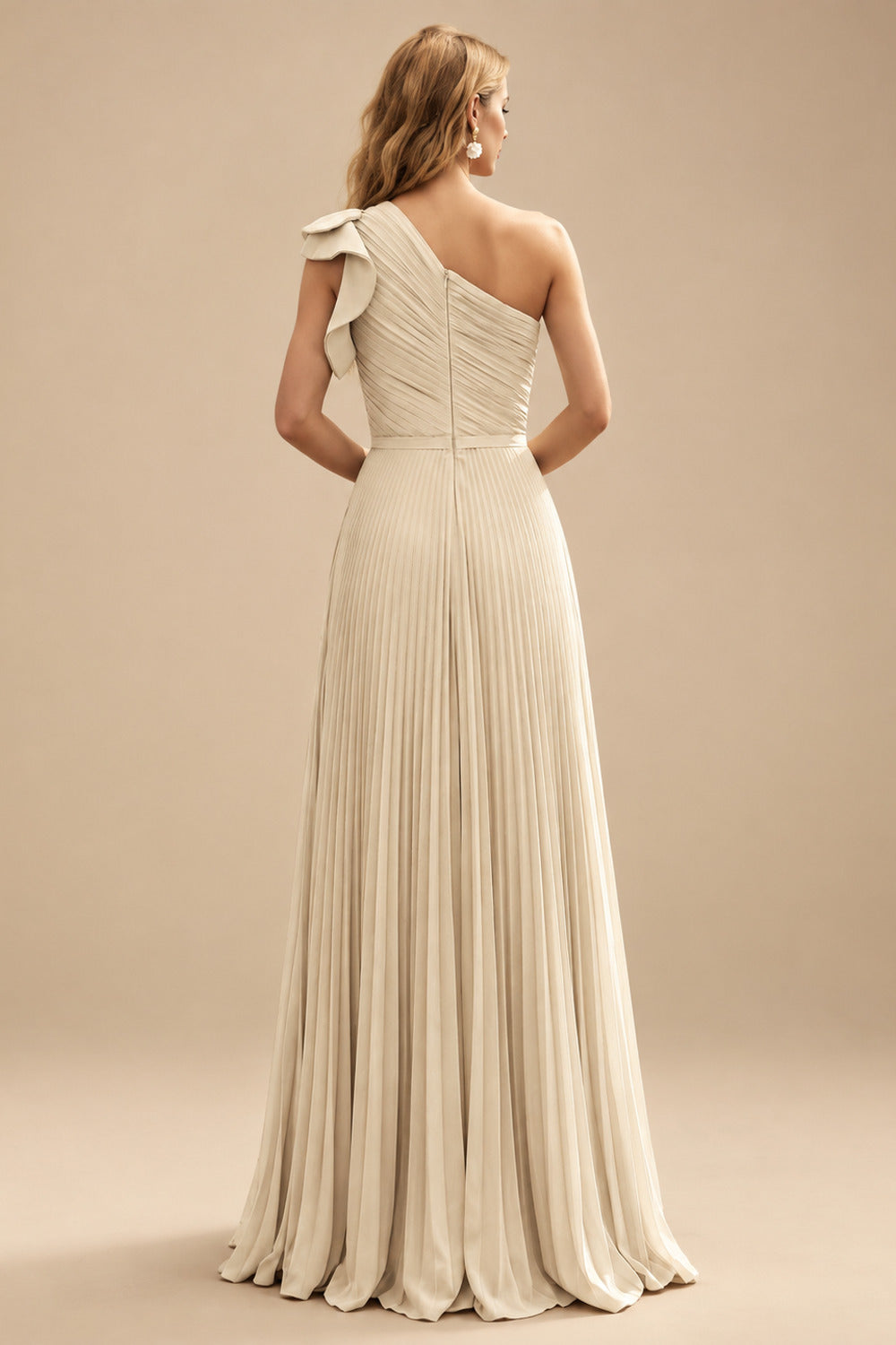 Rutipo Champagne Elegant Pleated One-Shoulder Sleeveless Floor-Length Mother Of The Bride Dresses With Pleated