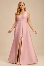 Rutipo Dusty Rose V-Neck Satin A-Line Mother Of The Bride Dresses With Bow
