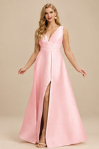 Rutipo Petal V-Neck Satin A-Line Mother Of The Bride Dresses With Bow