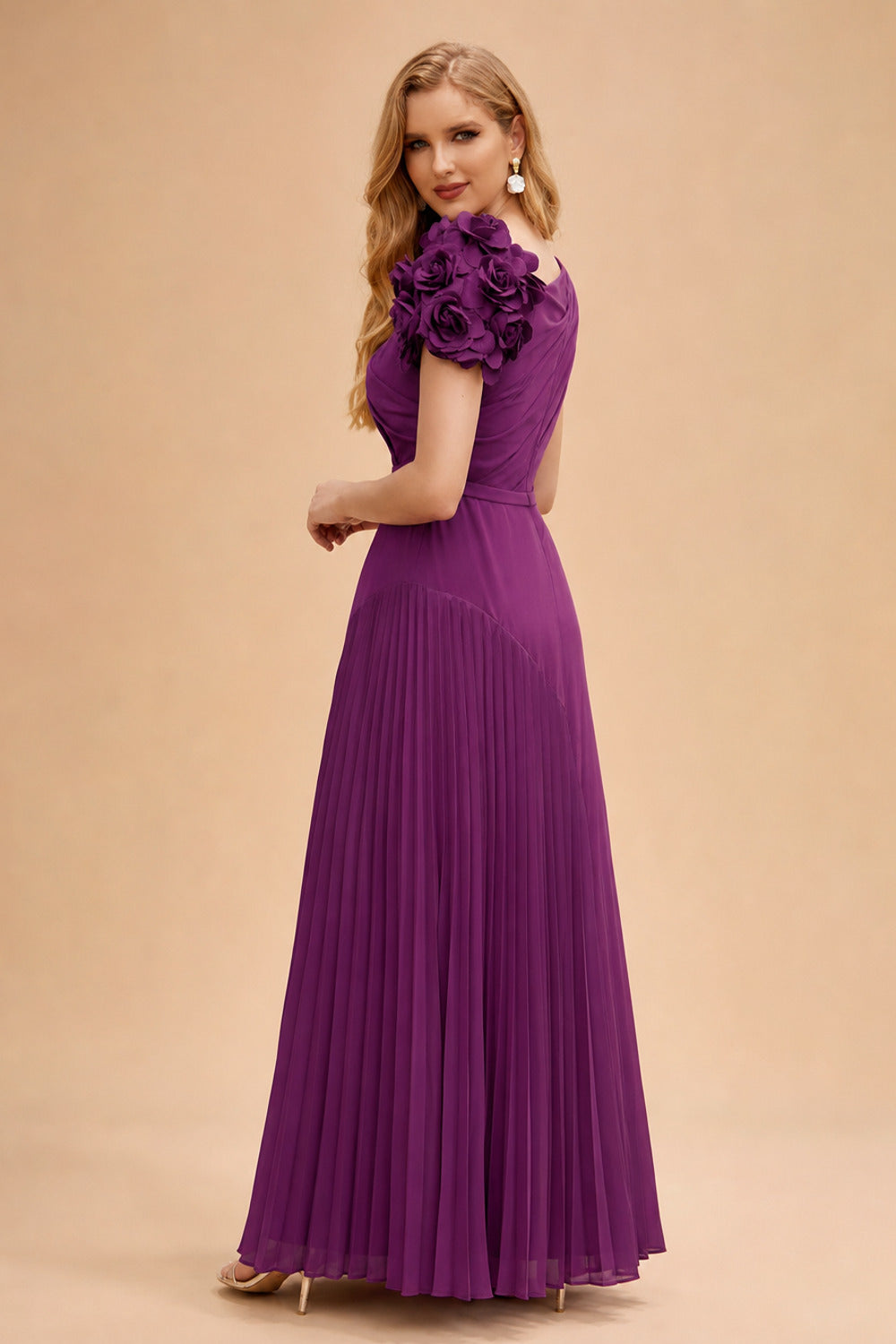 Rutipo Orchid A-Line Asymmetrical Stretch Chiffon Mother Of The Bride Dresses With Pleated/Flower(s)
