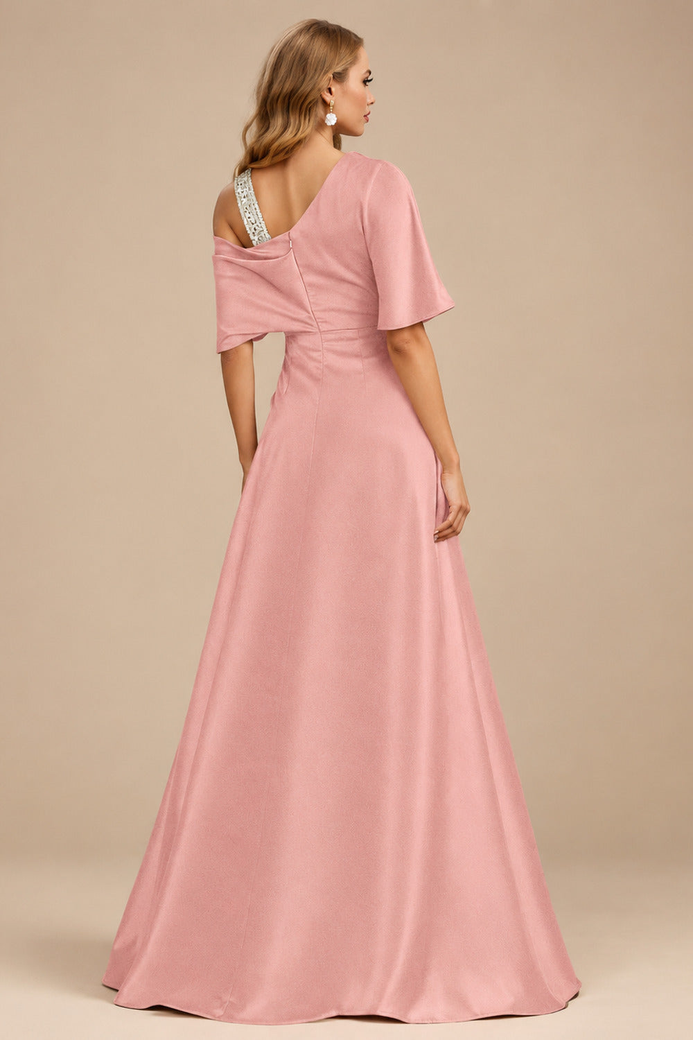 Rutipo Dusty Rose Unique Two Tone Asymmetrical Overskirt Crepe Satin Mother Of The Bride Dresses With Rhinestone