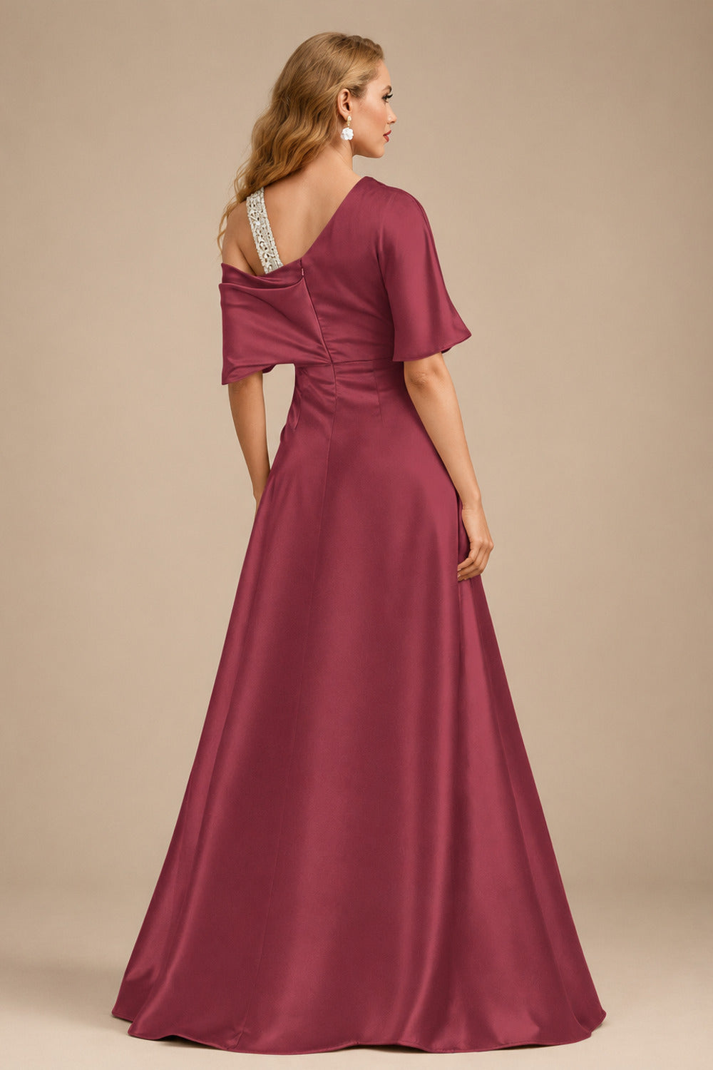 Rutipo Mulberry Unique Two Tone Asymmetrical Overskirt Crepe Satin Mother Of The Bride Dresses With Rhinestone