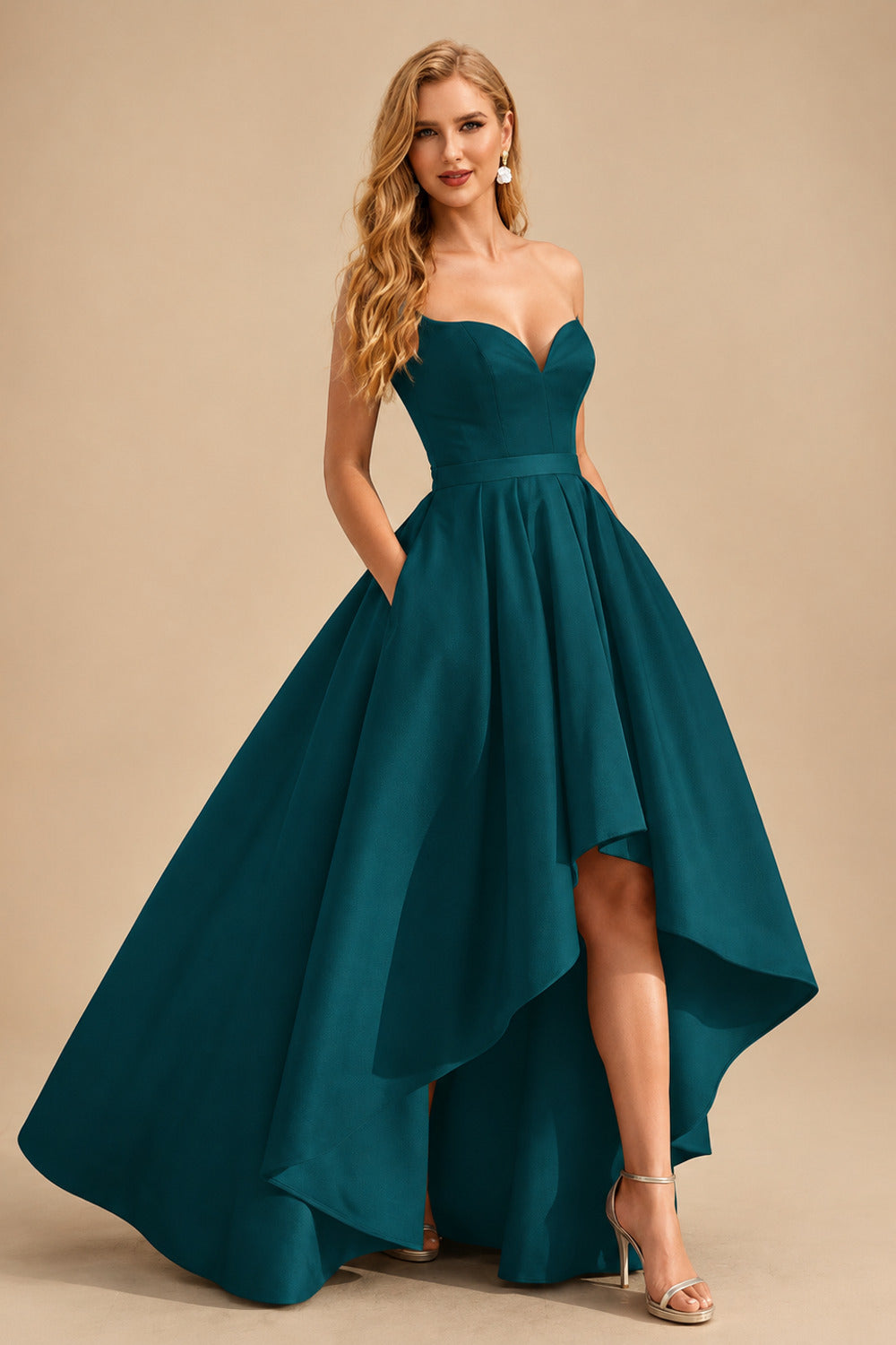 Rutipo Peacock Ball-Gown/Princess Sleeveless Strapless Satin Asymmetrical Prom Dress With Pleated