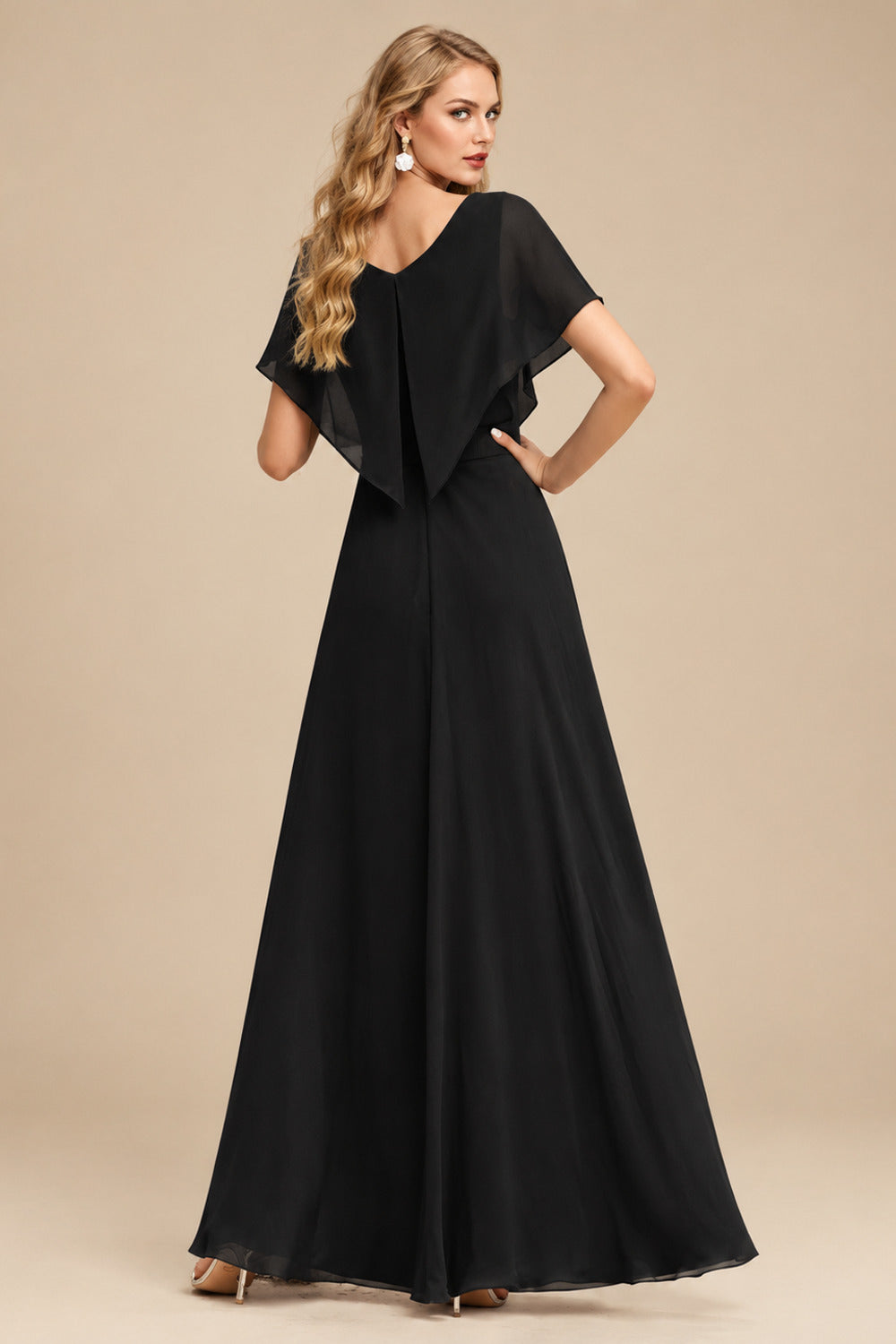 Rutipo Black Sheath/Column Cowl Neck Sleeveless Silk Like Satin Prom Dresses With High Split