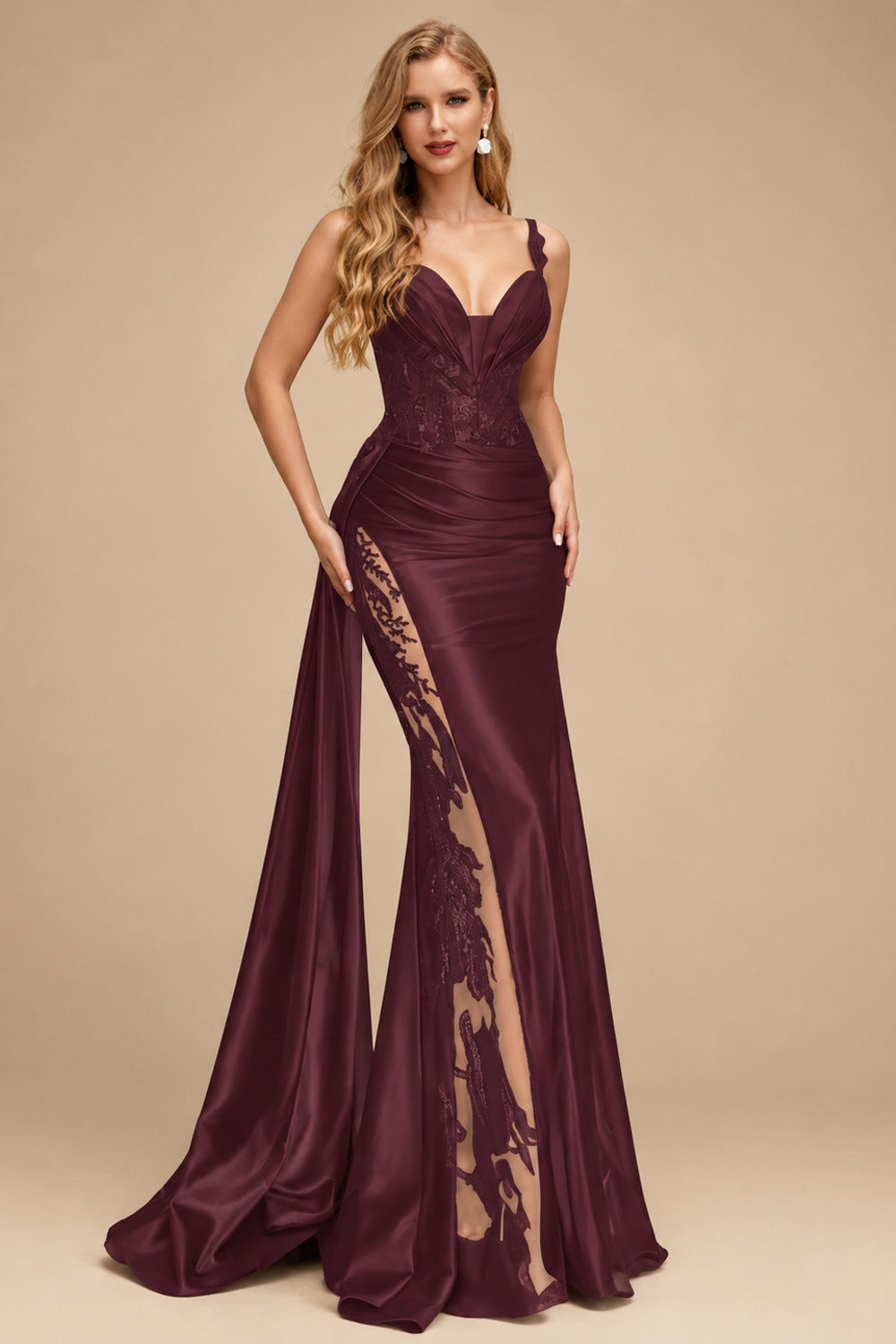 Rutipo Cabernet Sexy Sweetheart Trumpet/Mermaid Sparkly Lace Prom Dresses