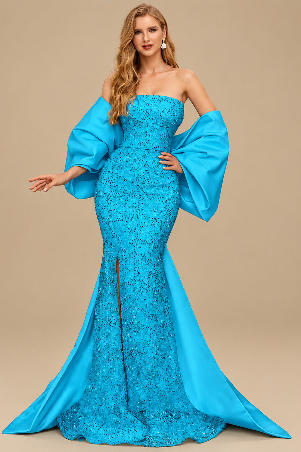 Rutipo Pool Trumpet/Mermaid Off-The-Shoulder Sequined Prom Dresses With Split Front