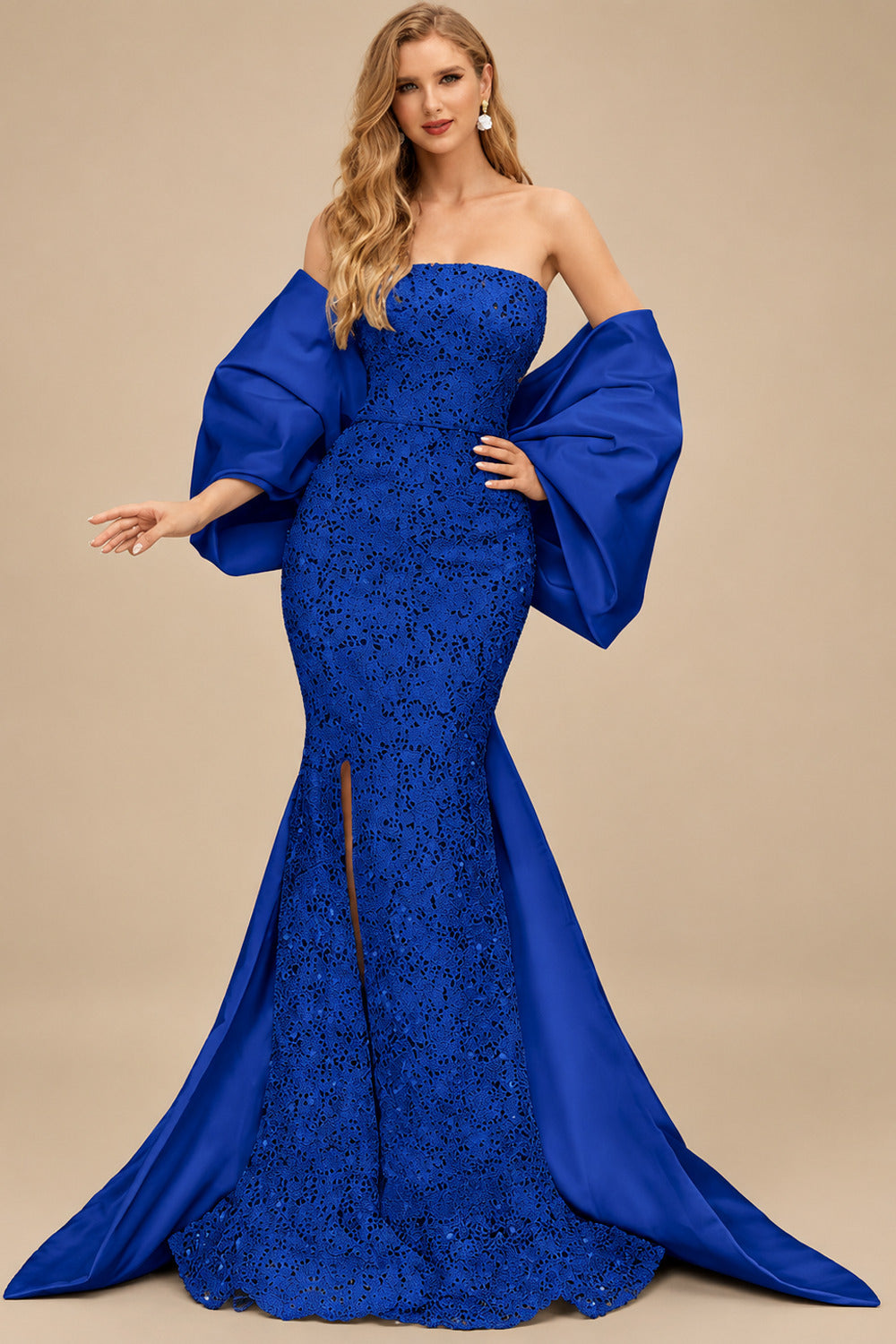 Rutipo Royal Blue Trumpet/Mermaid Off-The-Shoulder Sequined Prom Dresses With Split Front