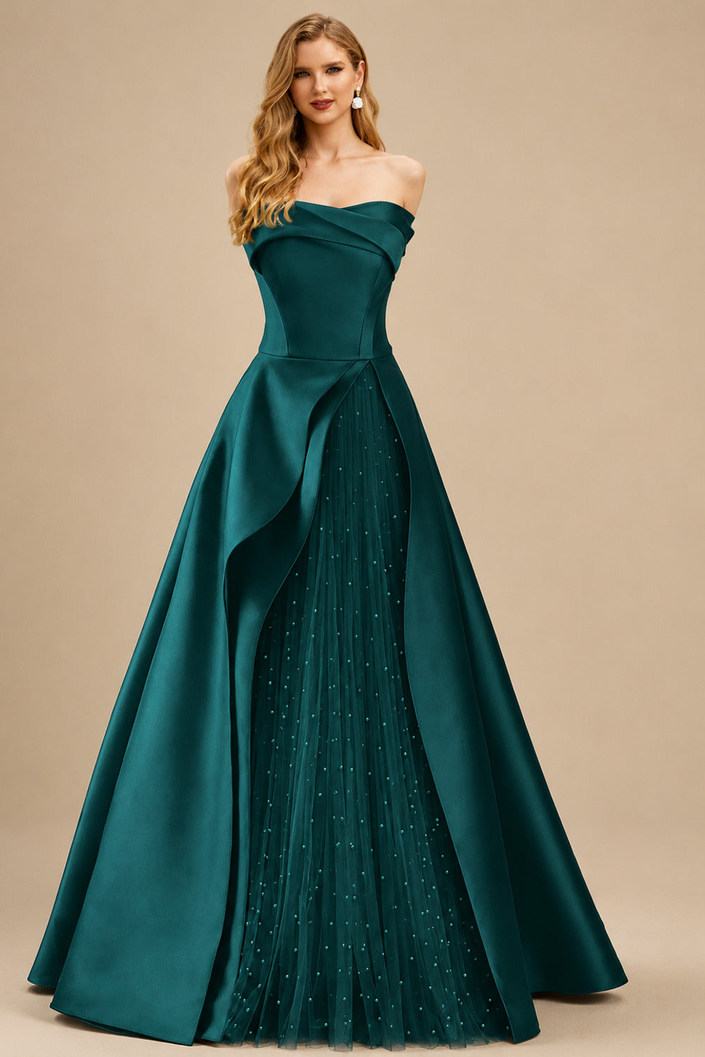 Rutipo Peacock A-Line Strapless Sleeveless Floor-Length Satin Prom Dresses