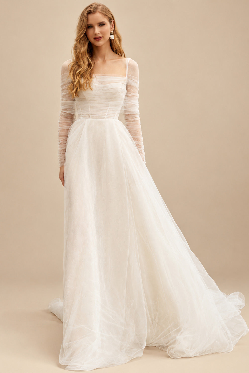 Rutipo Ivory Boho Beach Tulle A-Line Slit Wedding Dresses